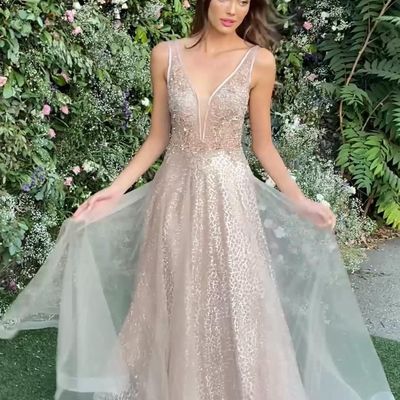 Sp1725,luxury champagne sequin beaded long prom dresses - Thumbnail 1