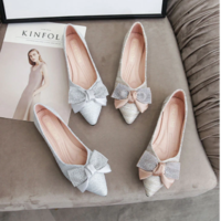 Designer Crystal Big Bow Flats Women Pointy Glitter - Thumbnail 4