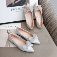 Designer Crystal Big Bow Flats Women Pointy Glitter - Thumbnail 8