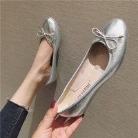 Ballet Flat Shoes Round Toe Bow Silver Gold  - Thumbnail 2