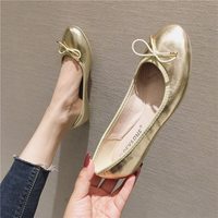 Ballet Flat Shoes Round Toe Bow Silver Gold  - Thumbnail 3