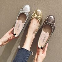 Ballet Flat Shoes Round Toe Bow Silver Gold  - Thumbnail 5