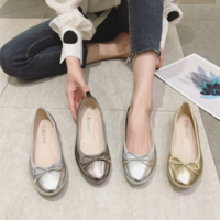 Ballet Flat Shoes Round Toe Bow Silver Gold  - Thumbnail 6