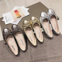 Ballet Flat Shoes Round Toe Bow Silver Gold  - Thumbnail 7