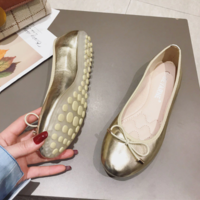 Ballet Flat Shoes Round Toe Bow Silver Gold  - Thumbnail 4