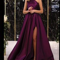 SP1736,One Shoulder Evening Dress,Grape Prom Dress,Sexy Slit Pageant Dress - Thumbnail 1