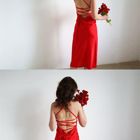 SP1738,Red silk slip dress cowl neck Silk midi dress bare shoulders and open back Dress for bridesmaid Satin dress for special occasion - Thumbnail 2