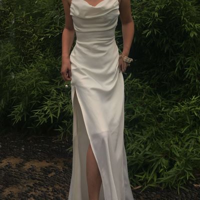 Sp1739,sexy mermaid cowl neck spaghetti straps white satin evening party dresses,split prom dresses - Thumbnail 3