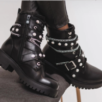 Winter Women Boots Chains Pearls Lace Boot - Thumbnail 3