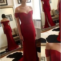 SP1746,Off the shoulder mermaid satin long prom evening dresses formal gown - Thumbnail 1