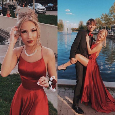 Sp1752,sexy backless halter neck prom dress front split satin a-line party dress - Thumbnail 3