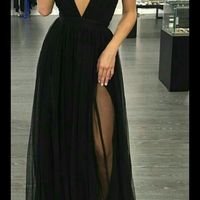 SP1754,Sexy Black Tulle Prom Dresses V neck Halter Long Evening Dress - Thumbnail 1