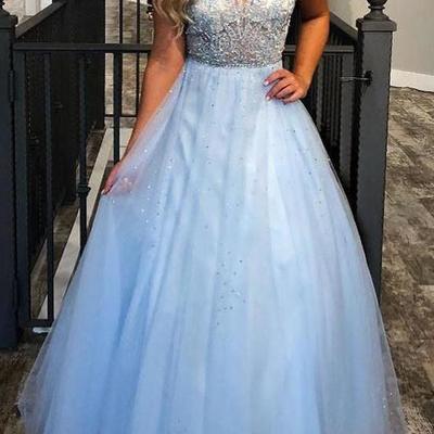 Sp1759,light sky blue a-line beading prom dresses floor-length v-neck - Thumbnail 2