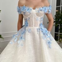 SP1761,Ivory off the shoulder flowers lace a line prom evening dresses - Thumbnail 1