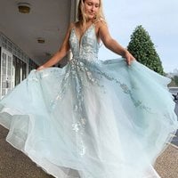 SP1766,Charming Spaghetti Straps V Neck Sleeveless Prom Dress with Beading - Thumbnail 1