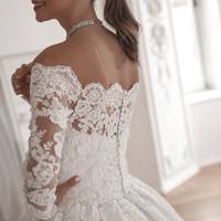 SP1769,White Applique Beaded A line Lace Wedding Gown - Thumbnail 1