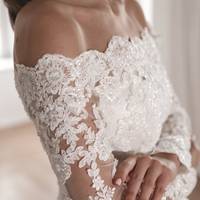 SP1769,White Applique Beaded A line Lace Wedding Gown - Thumbnail 2