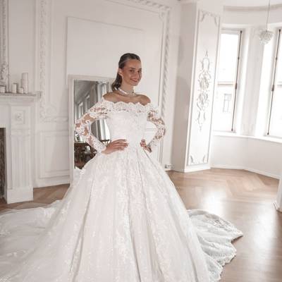 Sp1769,white applique beaded a line lace wedding gown