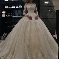 SP1770,Ivory Beaded Off the Shoulder Applique Beaded Lace Wedding Dresses Luxury Princess Bridal Gown - Thumbnail 2