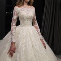 SP1770,Ivory Beaded Off the Shoulder Applique Beaded Lace Wedding Dresses Luxury Princess Bridal Gown - Thumbnail 3