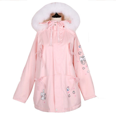 New cute cartoon padded quilted fur collar coat