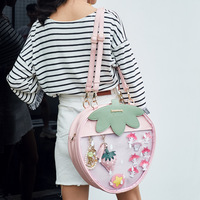 New Strawberry Shape PVC Transparent Three-purpose Backpack One-shoulder Diagonal Women's Bag - Thumbnail 3