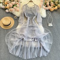 Summer Round Neck Perspective Long Sleeve Embroidered - Thumbnail 3