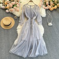 Summer Round Neck Perspective Long Sleeve Embroidered - Thumbnail 2