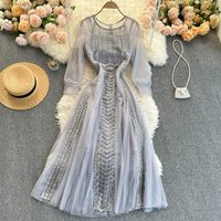 Summer Round Neck Perspective Long Sleeve Embroidered - Thumbnail 1