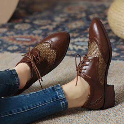 Retro oxford shoes women square heel shoes - Thumbnail 4