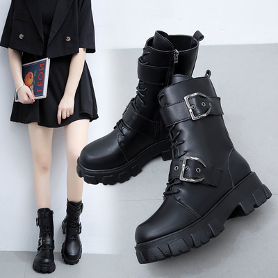 Women's ankle boots motorcycle round head lace