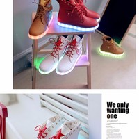  Lace-up Warm Fur Led Colors High Top Boots Light - Thumbnail 3
