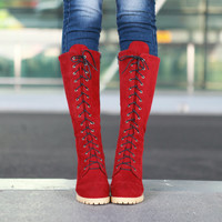 High Heels Cross Tied Lace Up Mid Calf Knight Boot - Thumbnail 1