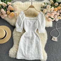 Summer Girls Puff Sleeve Square Collar Beading - Thumbnail 4