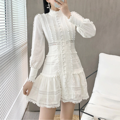  elegant lace women's mini dress white embroidered