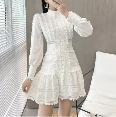  Elegant Lace Women's Mini Dress White Embroidered