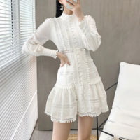  Elegant Lace Women's Mini Dress White Embroidered - Thumbnail 1