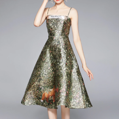 Summer green floral dress women sexy spaghetti strap  - Thumbnail 2