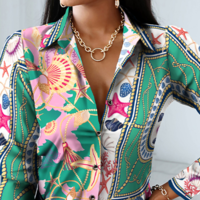 Printed Long-Sleeved Chiffon Shirt - Thumbnail 1