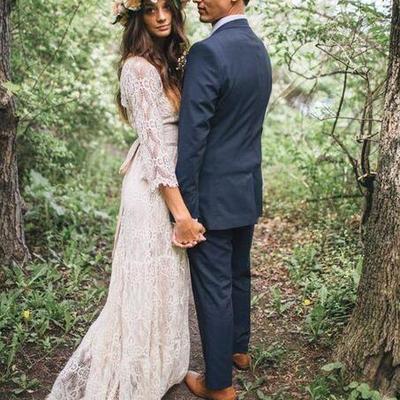 Simple beach wedding dreses boho lace bridal gowns
