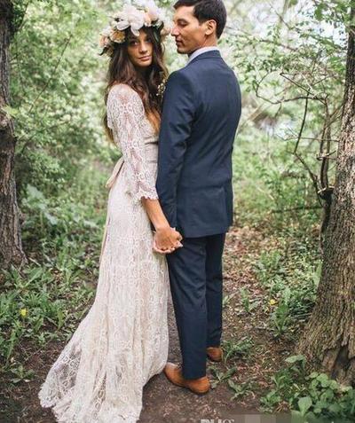 Simple Beach Wedding Dreses Boho Lace Bridal Gowns