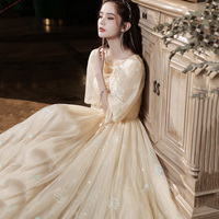 Champagne tulle lace long prom gown evening gown - Thumbnail 5