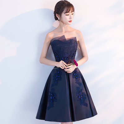 Cute satin short prom dress lace evening dress - Thumbnail 4