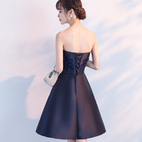 Cute satin short prom dress lace evening dress - Thumbnail 4