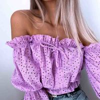 Long Sleeve Women'S Solid Color Chiffon Shirt Top - Thumbnail 2