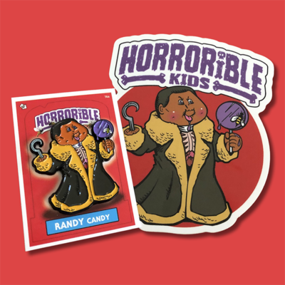 Horrorible kids randy candy - limited edition enamel pin and sticker
