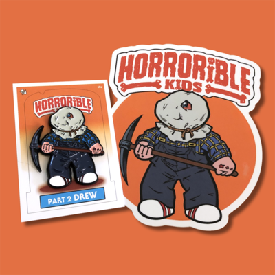Horrorible kids part 2 drew - limited edition enamel pin and sticker