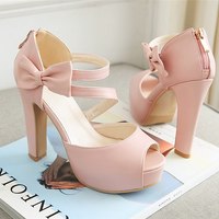 Bowtie Women Platform Sandals High Chunky Heel - Thumbnail 2