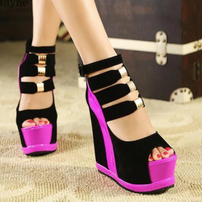 High heel 14cm peep toe mixed colors sexy shoe
