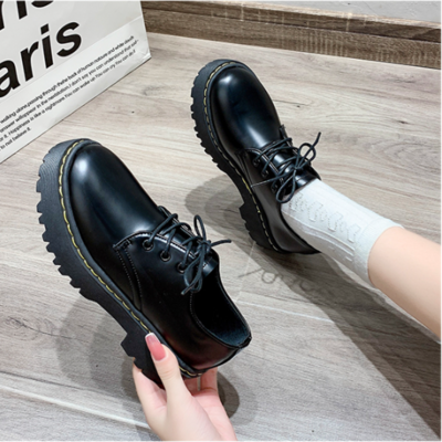 Casual woman platform shoes all-match black flat